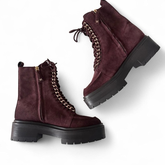 Sam Edelman Shoes - Sam Edelman Lovrin Burgundy Suede Platform Combat Boots 7 NWT